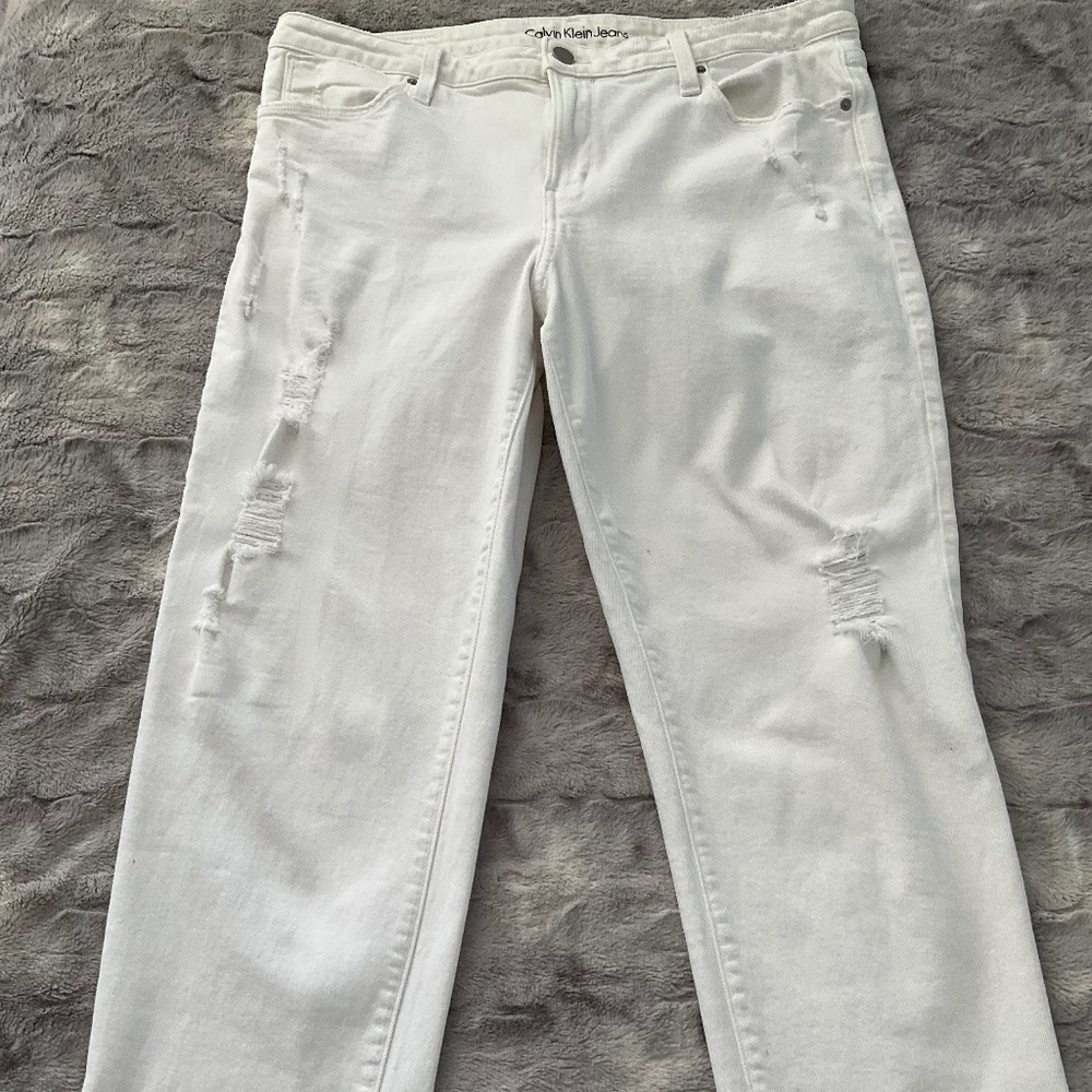 Calvin Klein white denim cropped jeans